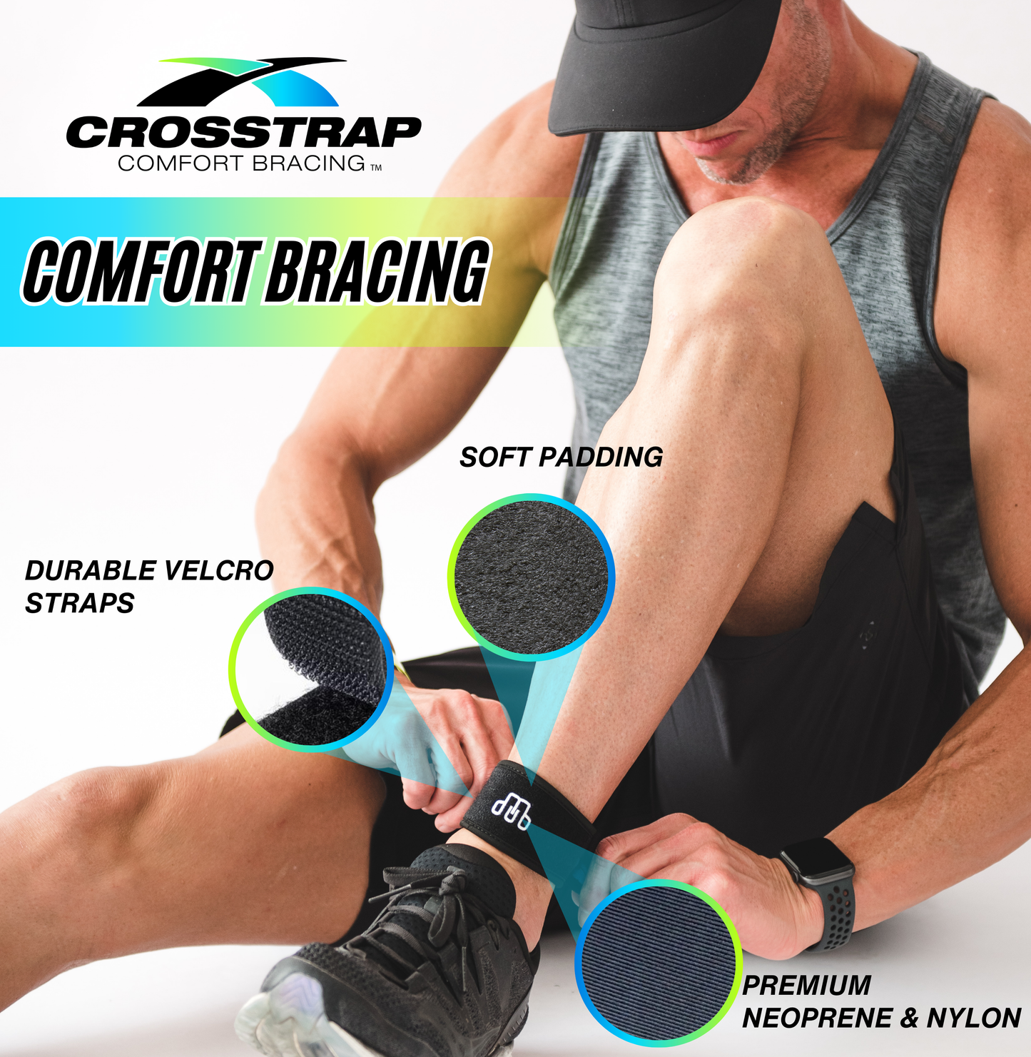 Crosstrap - Achilles Tendon Strap, Ankle Tendonitis Pain Relief Support Brace, Hiking, Soccer, Basketball, Running, Tennis, Volleyball & Pickleball