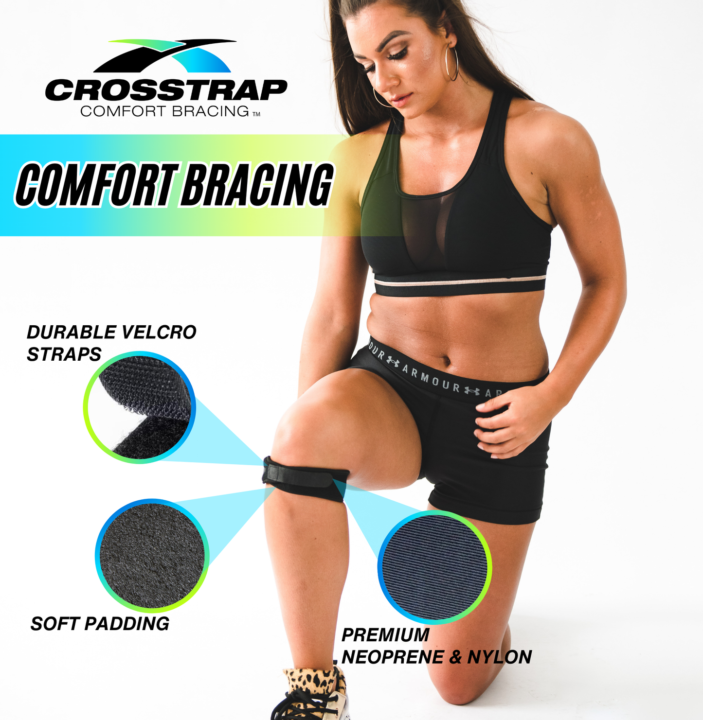 Crosstrap - Adult Black Stabilizing Knee Patella Pain Relief Straps For Exercise, Patella Tendon Strap