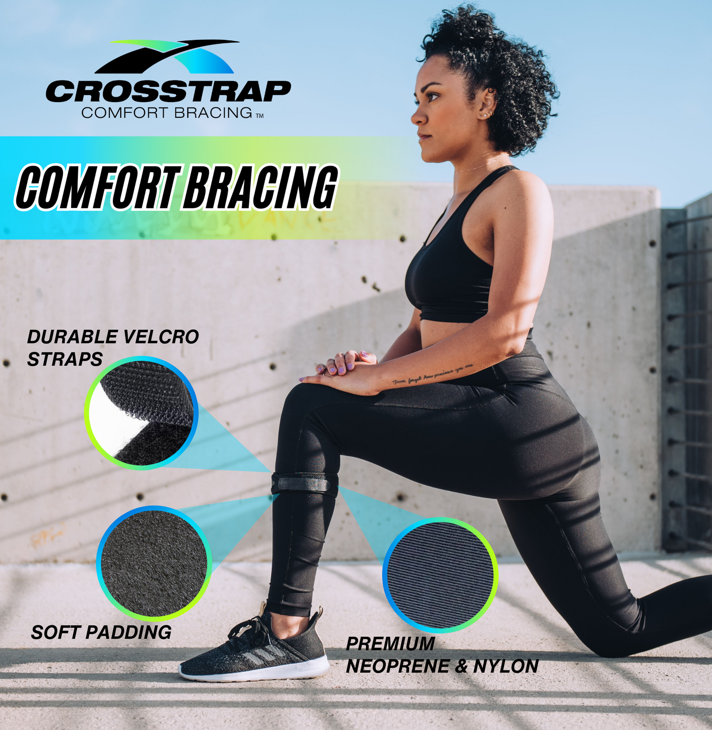 Crosstrap - Black Adjustable Neoprene Shin Splint & Leg Compression Support Straps